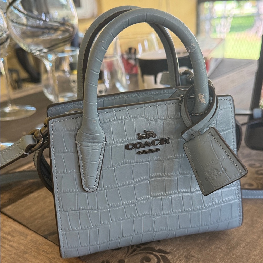 Coach Light Blue Croc-Embossed Mini Bag
